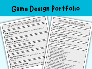 Game Design portfolio prompts printable KS2 Roblox game planning workbook